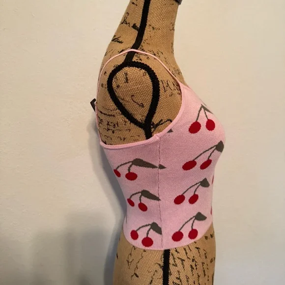 Say What pink Cherry Cropped Tank Top size medium - Picture 5 of 11